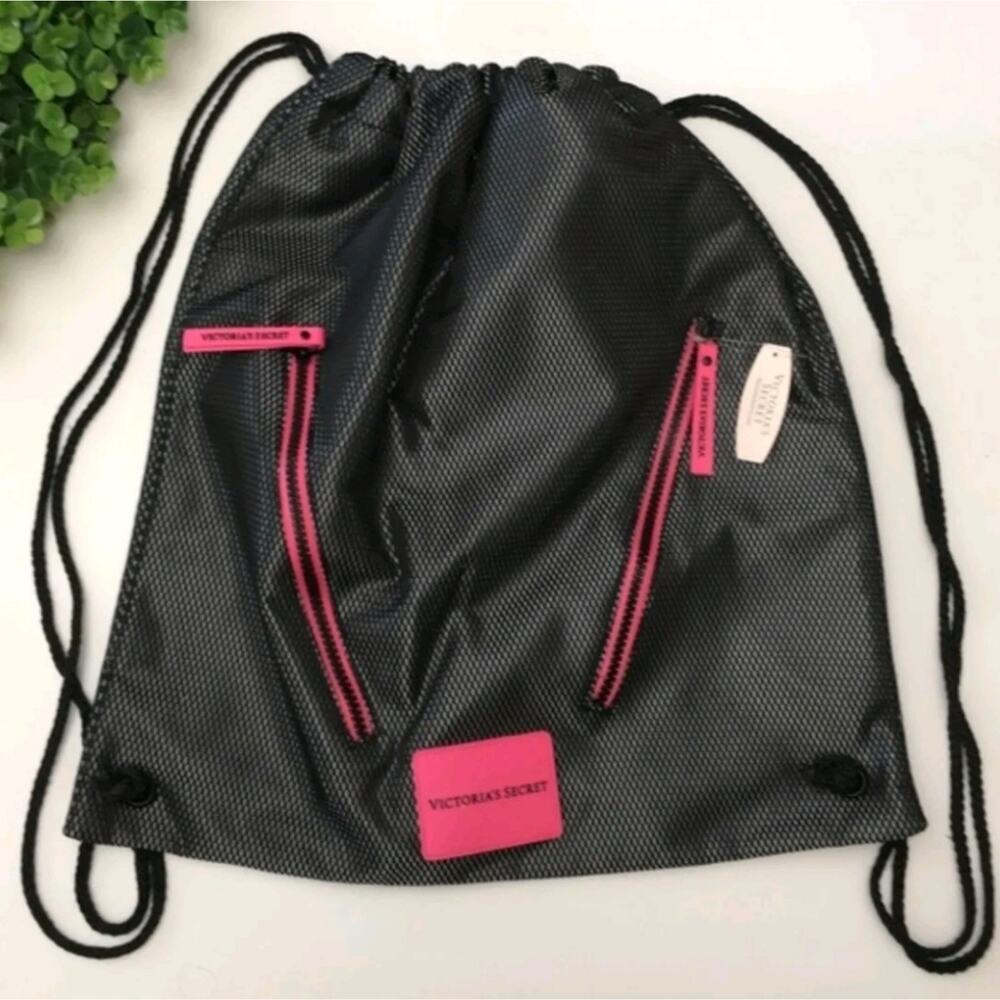 Victoria's Secret VSX Sport Black Mesh Drawstring Backpack